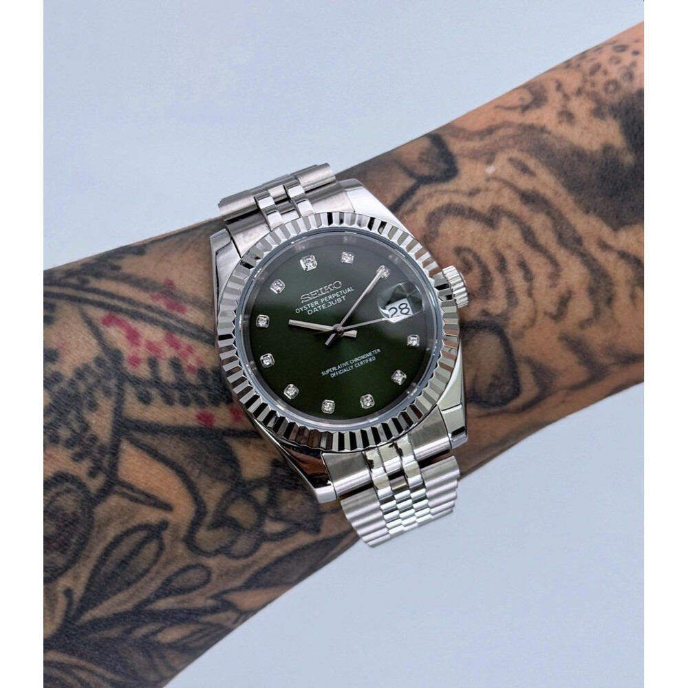 Custom Seiko Mod • Dark Green Diamond Datejust Automatic • 39mm